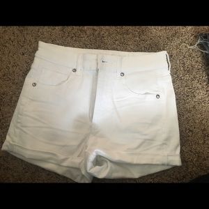White jean high rise shorts